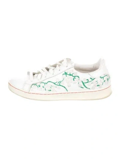 Pre-owned Moncler Leather Printed Sneakers In White