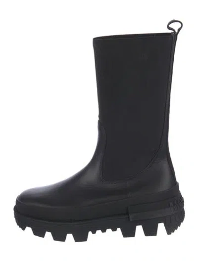 Pre-owned Moncler Leather Rain Boots In Black