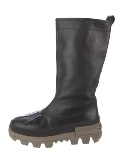 Pre-owned Moncler Leather Rain Boots In Black