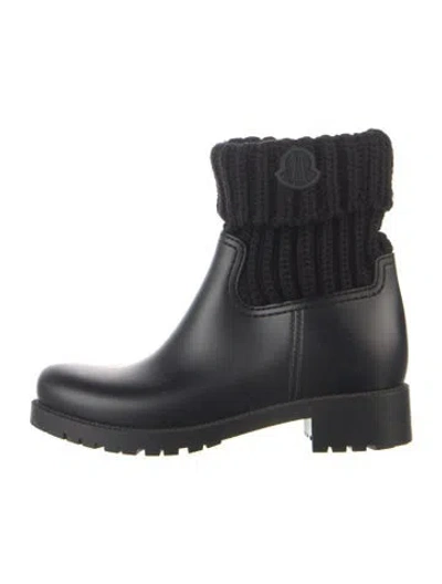 Pre-owned Moncler Leather Rain Boots In Black