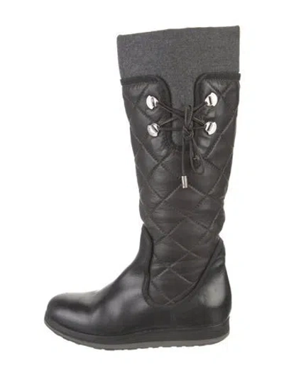 Pre-owned Moncler Leather Riding Boots In Black