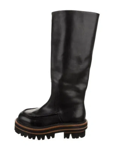 Pre-owned Moncler Leather Riding Boots In Black