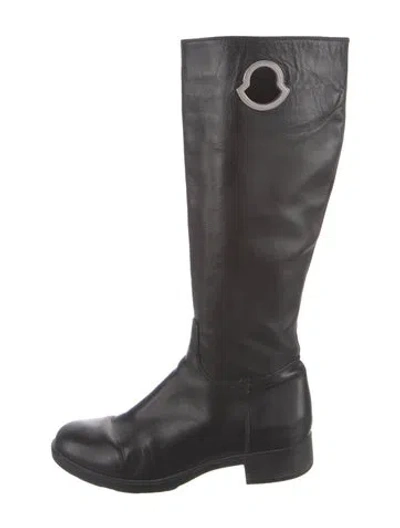 Pre-owned Moncler Leather Riding Boots In Black