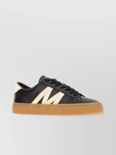 Moncler Leather Round Toe Low-top Sneakers In Black