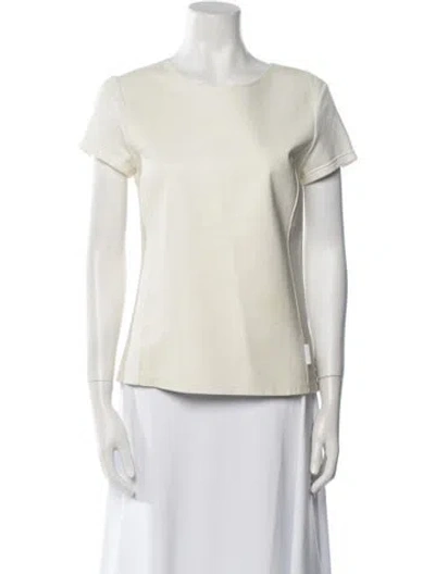 Pre-owned Moncler Leather Scoop Neck T-shirt In White
