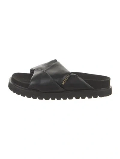 Pre-owned Moncler Leather Slides In Black