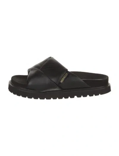 Pre-owned Moncler Leather Slides In Black