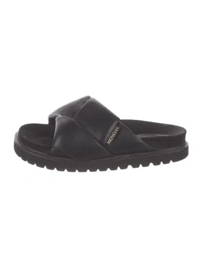 Pre-owned Moncler Leather Slides In Black