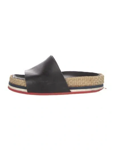 Pre-owned Moncler Leather Slides In Black