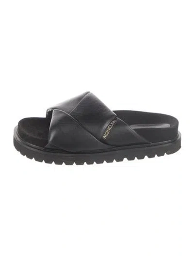 Pre-owned Moncler Leather Slides In Black