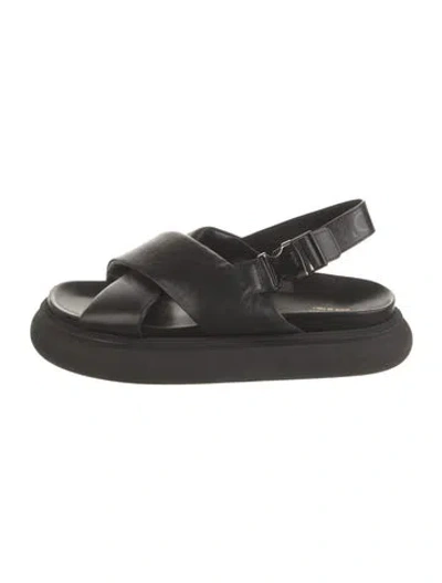 Pre-owned Moncler Leather Slingback Sandals In Black