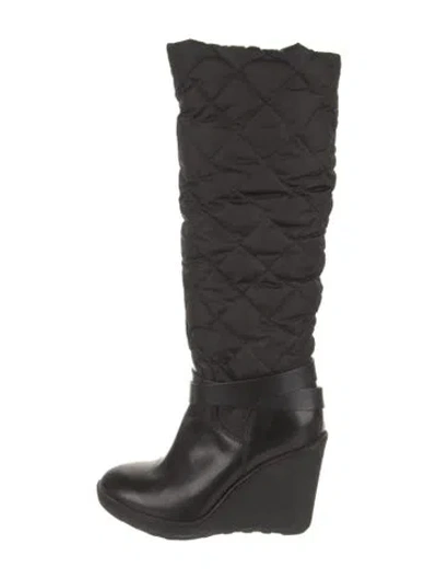 Pre-owned Moncler Leather Slouch Boots In Black