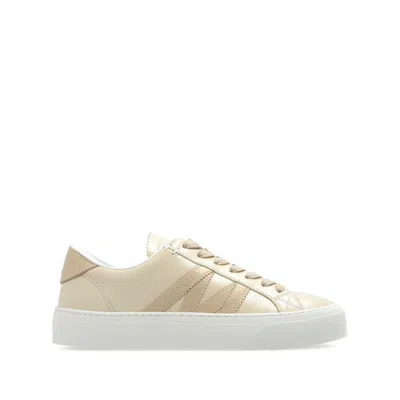Moncler Monaco Leather Low-top Sneakers In Beige