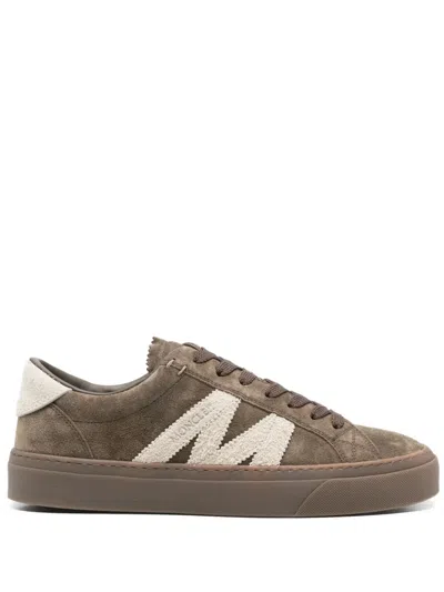 Moncler Monaco2 Suede And Leather Sneakers In Animal Print