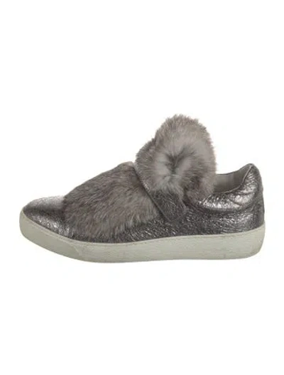 Pre-owned Moncler Leather Sneakers In Grey/silver