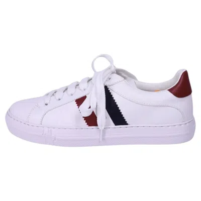 Pre-owned Moncler Leather Sneakers White With Tricolor Stripe Detail - Eu 39