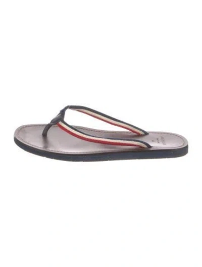 Pre-owned Moncler Leather Striped Flip Flops In Blue/brown