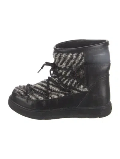 Pre-owned Moncler Leather Striped Lace-up Boots In Black