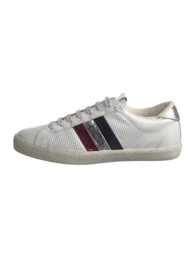 Pre-owned Moncler Leather Striped Sneakers In Blue/metallic/red