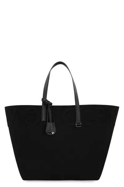 Moncler Leather Tote Bag In Black