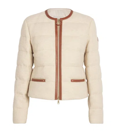 Moncler Leather-trim Serinde Puffer Jacket In Brown