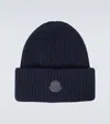 Moncler Leather-trimmed Cashmere Beanie In Navy