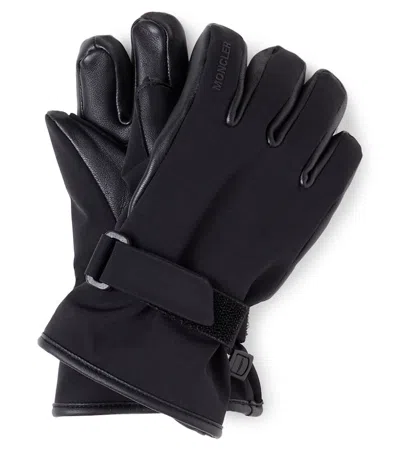 Moncler Kids' Leather-trimmed Ski Gloves In Black