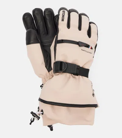 Moncler Leather-trimmed Ski Gloves In Pink