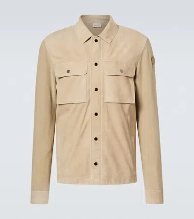 Moncler Leather-trimmed Wool Cardigan In Beige