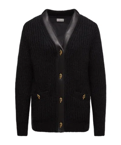 Moncler Leather-trimmed Wool  Mohair Padded Cardigan In Gold