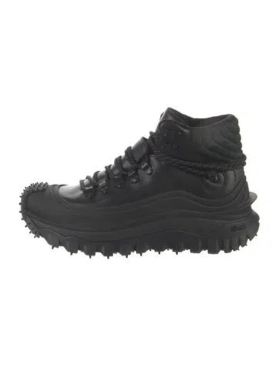 Pre-owned Moncler Leather Wedge Sneakers In Black