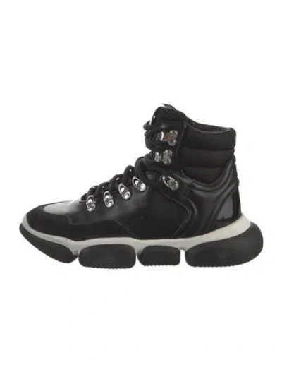 Pre-owned Moncler Leather Wedge Sneakers In Black