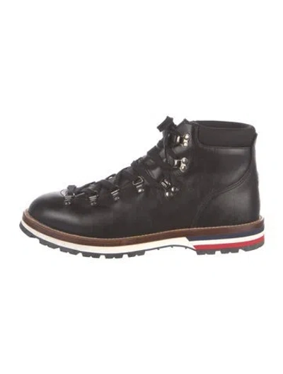 Pre-owned Moncler Leather Whipstitch Trim Lace-up Boots In Black