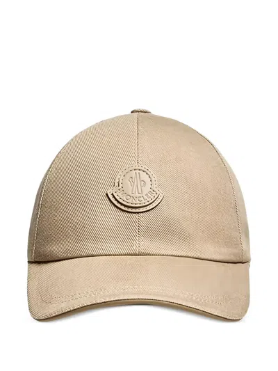 Moncler Leather-logo Cotton Gabardine Baseball Cap In Neutral