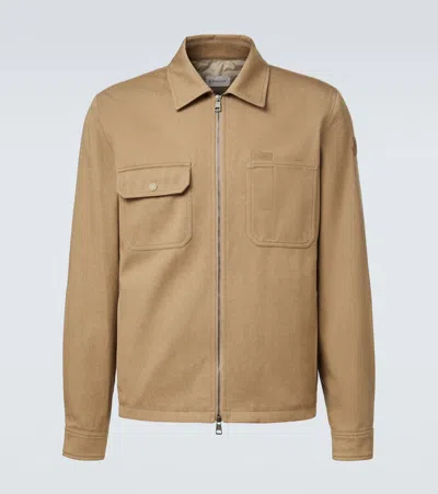 Moncler Leather-trimmed Cotton Jacket In Brown