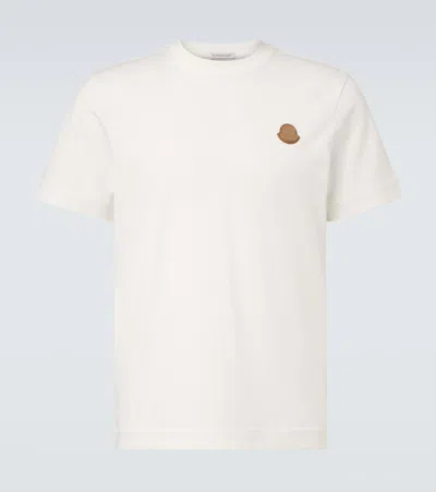 Moncler Leather-trimmed Cotton Jersey T-shirt In White