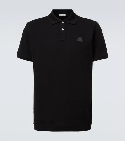 Moncler Logo Patch Cotton Piquet Polo Shirt In Black