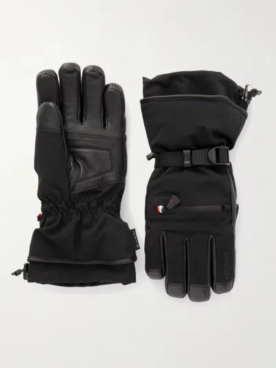Moncler Leather-trimmed Shell Ski Gloves In Black