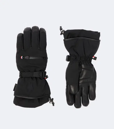 Moncler Leather-trimmed Ski Gloves In Black