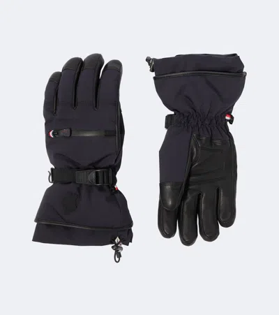 Moncler Leather-trimmed Ski Gloves In Blue