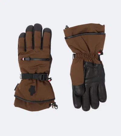 Moncler Leather-trimmed Ski Gloves In Brown