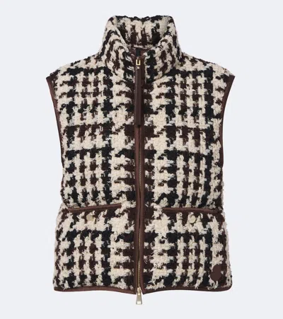 Moncler Leather-trimmed Wool And Cotton-blend Vest In Brown