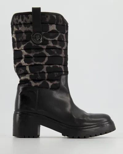 Moncler Leopard Print Leather And Padded Nylon Ski Boots In Black