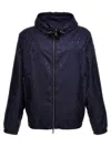 Moncler Reversible Jacket With Patterned Design And Hood In Blue