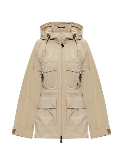 Moncler Lerozel Hooded Multi-pocket Zip-up Acket In Brown