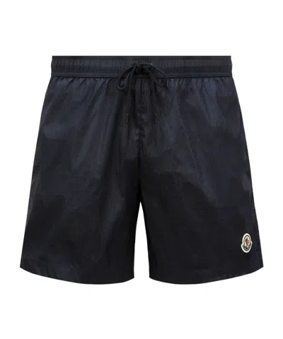 Moncler Letter Jacquard Swimming Trunks In Black