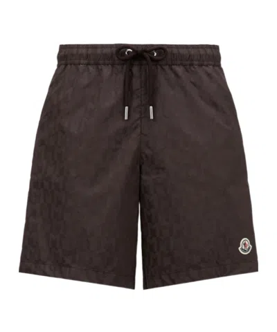 Moncler Letter Printed Swimming Trunks In Nude