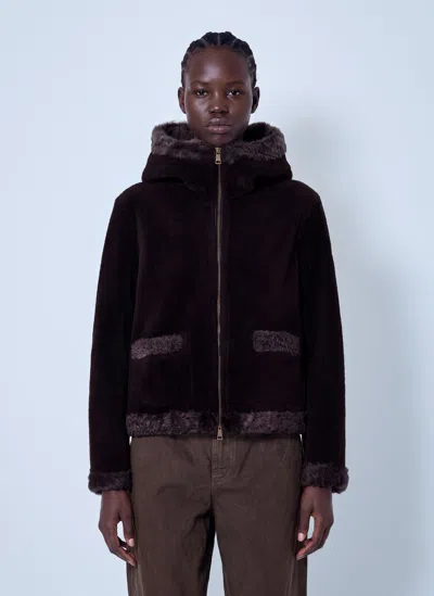 Moncler Leuctre Hooded Shearling Short Down Jacket In Animal Print