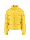 Moncler Levitha Hooded Short Down Jacket In Yellow