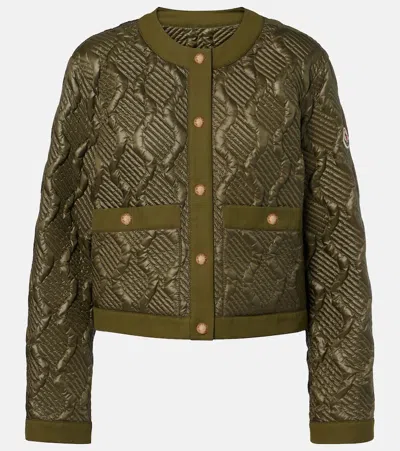 Moncler Libellule Geometric Quilted Short Down Jacket In Green